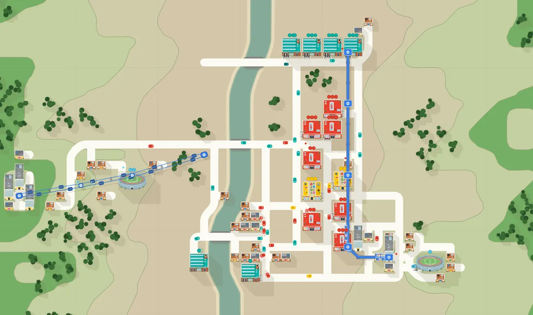 Medellín map: the Metrocable climbing from the valley floor to a hilltop village no road reaches, with the river down the middle