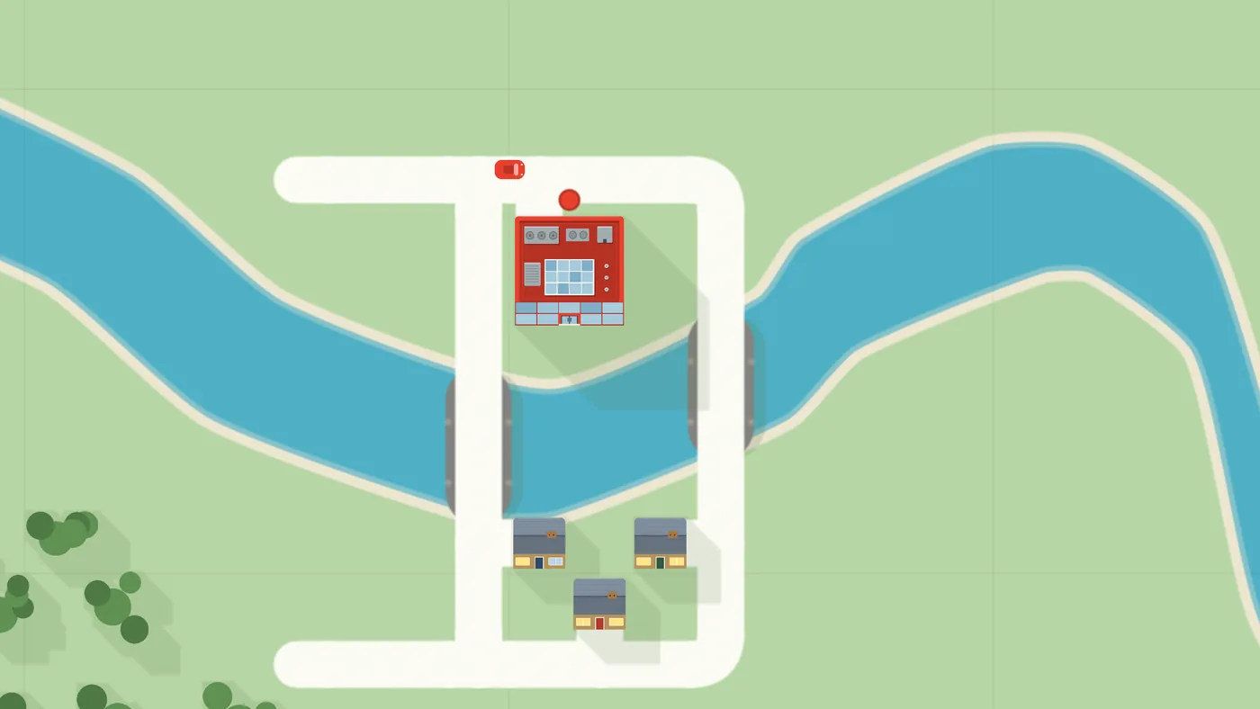 The start of a London run: one office and three houses, joined by a loop of road that crosses the Thames twice